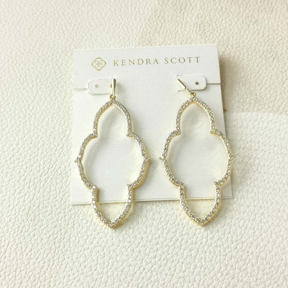 Kendra Scott Abbie Open Frame Earrings | White Crystal Gold - Picture 1 of 3